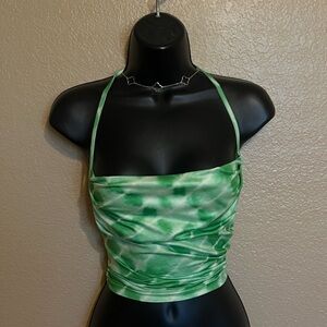 Green Y2K Tie-Dye vibe Halter Top